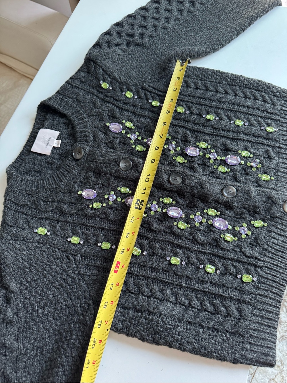 Cinq à Sept Embellished Cable Knit Cropped Cardigan Size S - Picture 11 of 15